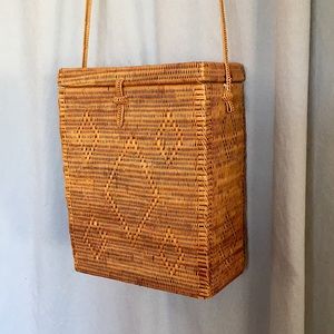 Hand made woven grass Indonesian crafted square purse handbag summer
